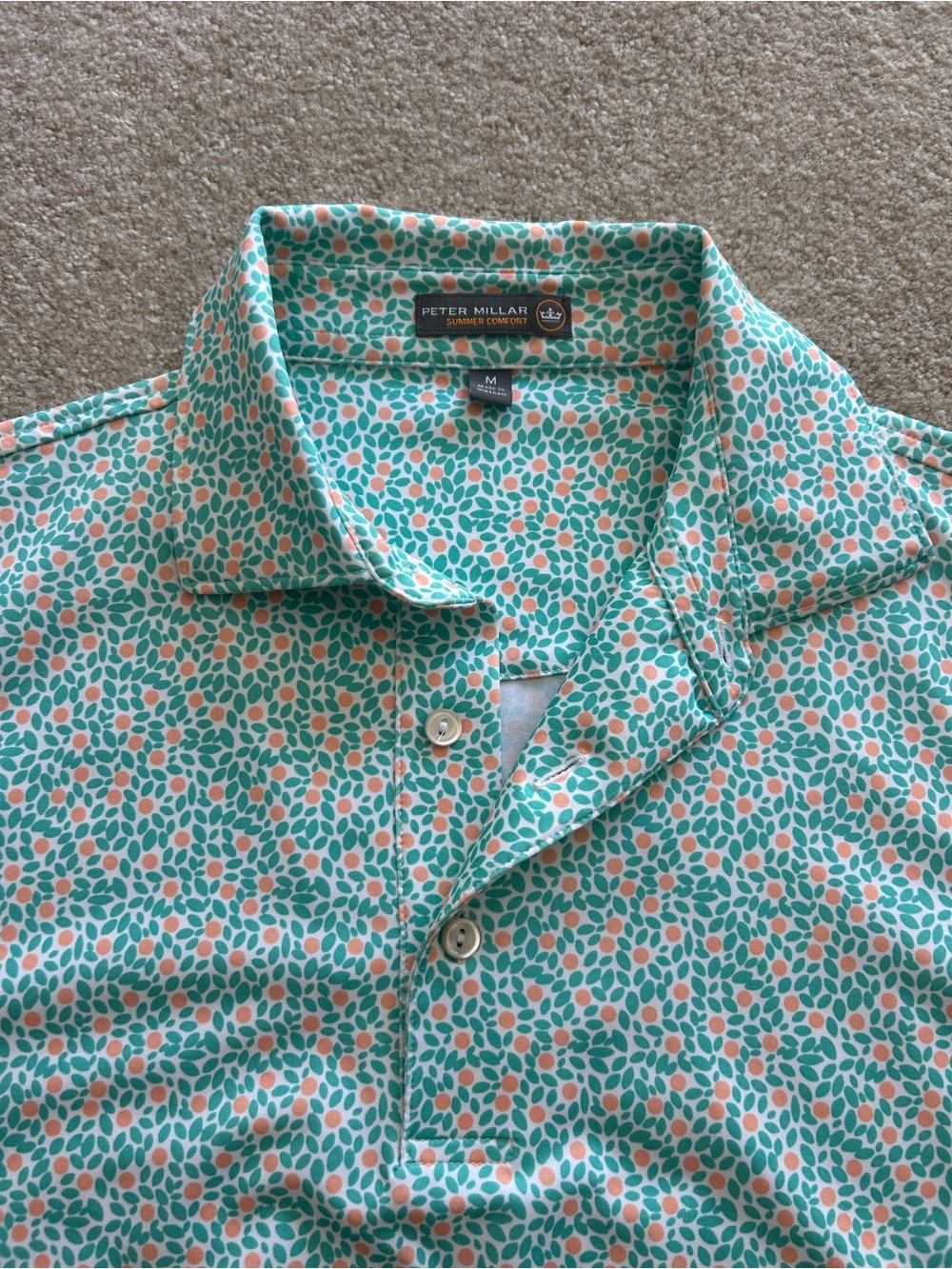 Peter Millar Teal & Coral Floral-Print Polo